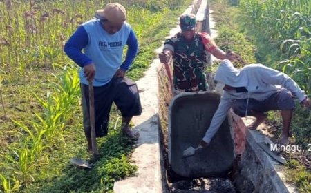 Babinsa Koramil Srengat Berjibaku Bersama Warga Memperbaiki Saluran Irigasi