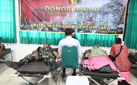 Peringati HUT ke 60 Korem 081/Dsj, Kodim 0802/Ponorogo Gelar Donor Darah