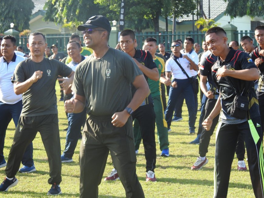 Dandim Pasuruan Ikuti Olahraga Bersama Polri dan Purnawirawan di Batalyon Zipur 10